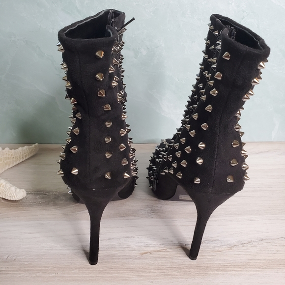 New! Black Studded High Heel Ankle Boots - Picture 6 of 6